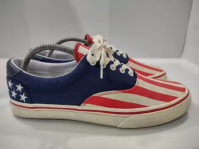 Polo Ralph Lauren Thorton Low Top Sneakers-USA Flag Red White Blue-Mens Sz 9.5 D • $34.99