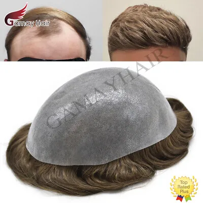 Mens Toupee Full Poly Hairpiece All Skin PU Human Hair Replacement System Wig US • $169