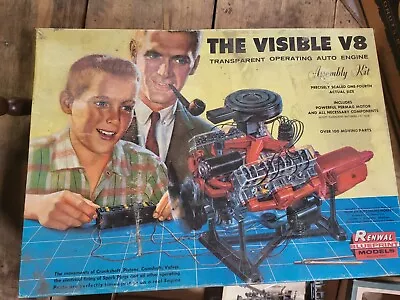 $45 • Buy BOX + A FEW PIECES VTG 1960s Renwal Model The Visible V8 Engine Model Kit PAPERS