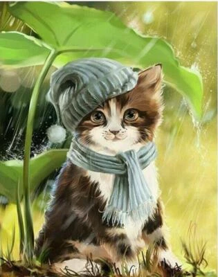 $15.28 • Buy Diamond DIY Painting Cat In The Rain Cute Pet Design House Decoration Embroidery