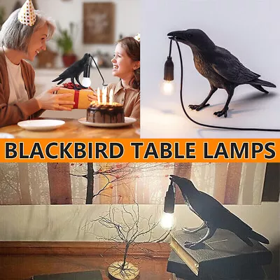 Raven Table Lamps Vintage Resin Bird Lamp Bedroom Bedside Crow Desk Light Decor • $32.99