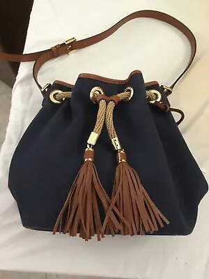 Michael Kors Marina  Canvas Drawstring Tote Shoulder Bag In Denim Blue Medium • $67