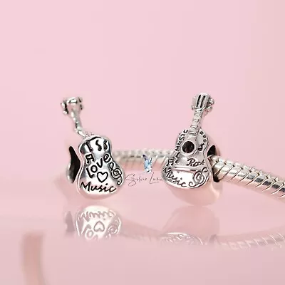 925 Sterling Silver Guitar Music Lover  Bead Charm For Bracelet • $15