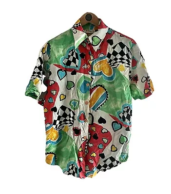 Women’s Vintage 90’s Shirt Pattern Short Sleeve Multicoloured Size 14 • £18