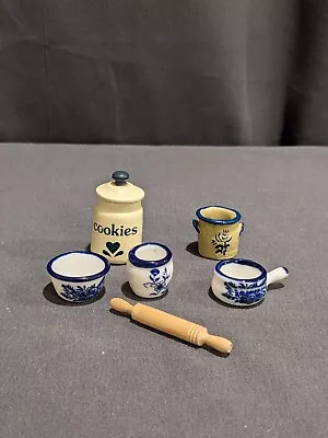 Vintage Dollhouse Miniature Ceramic Pottery LOT Of 6 Cookie Jar Bowls - 1  • $10