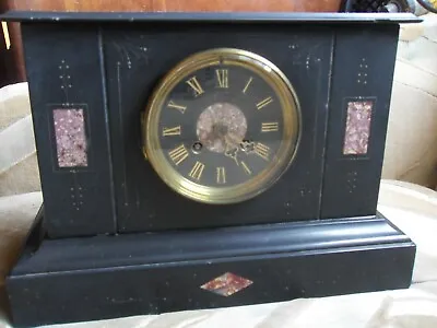 Antique French Medaille De Bronze L Marti Black Slate Marble Mantel Clock 22 LBS • $255