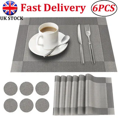 Set Of 6 PVC Place Mats And Coasters Dining Table Placemats Non-Slip Washable • £8.80