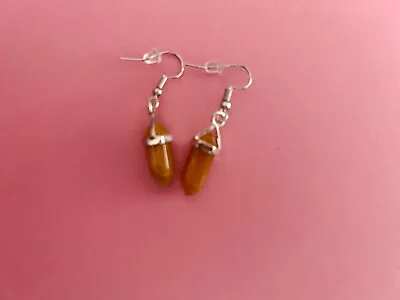 Topaz Colored With Silver Hexagon Shaped Dagger Drop Earrings French Wires New! • $5.75