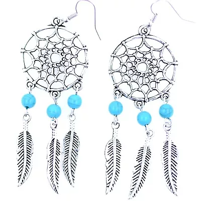 Vintage Dream Catcher Style Antique Silver Web And Leaf Chandelier Earrings • £3.69