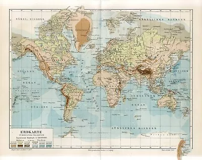 1897 WORLD IN MERCATOR PROJECTION Antique Map • $1.99