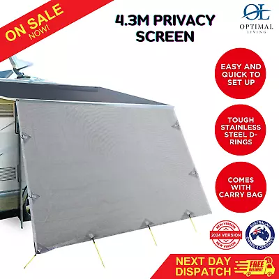 Caravan Privacy Screens Roll Out Awning 4.3X1.95M End Wall Side Sun Shade Screen • $69.99