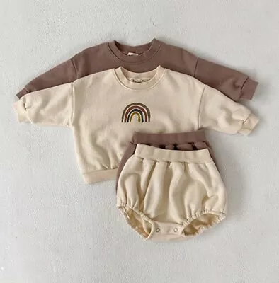 Baby Children's Suit Printed Rainbow Sweater & Baby Pp Short Two-piece  Outfits • £15