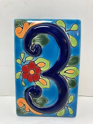 BLUE Tile House Numbers High Relief Mexico #3 • $6