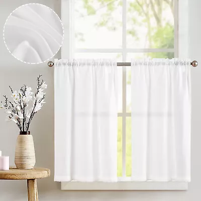 Flax Rustic Rod Pocket Curtains Linen Short Window Curtains Set 2 Panels • $14.44