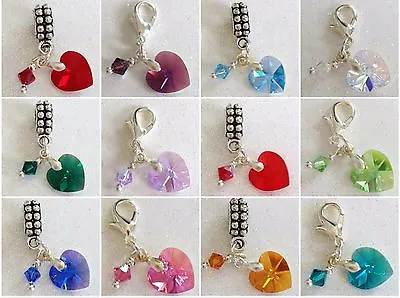 £3.99 • Buy Exquisite ~ Hand Made CRYSTAL Heart BIRTHSTONES ~ Bail Or Clip On Charm