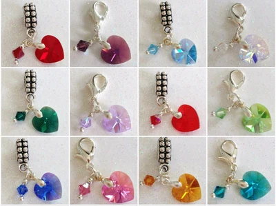 £3.99 • Buy Exquisite ~ Hand Made CRYSTAL Heart BIRTHSTONES ~ Bail Or Clip On Charm