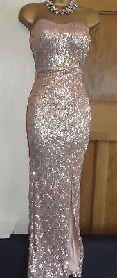 £59.99 • Buy STUNNING ❤️ JANE NORMAN Size 8 10 Rose Gold Long Evening Wiggle Sequin Dress