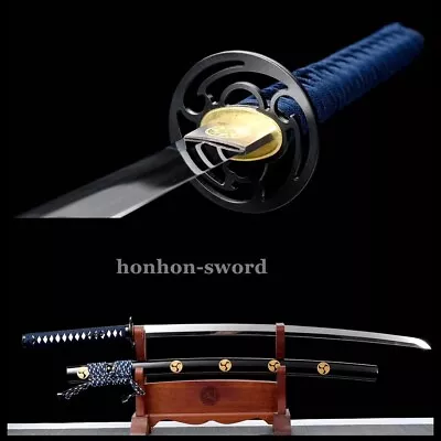 Hand Forged 9260 Spring Steel Katana Japanese Samurai Sword Mirror Blade Black • $168