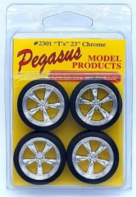 Pegasus 2301 23  T's 5 Spoke Chrome Wheels + Low Profile Tires Model Car 1/24 25 • $16.02