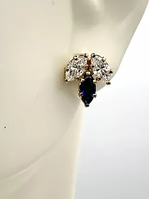 Marquise Sapphire & Diamond Earrings Yellow Gold Plated MSRP $90 • $45