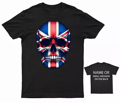 Union Jack Flag Skull T-Shirt Cool British Emblem Graphic Tee Customisable Bac • £13.95