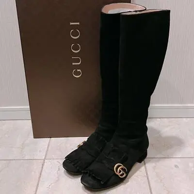 $493.67 • Buy Gucci Gg Marmont Tassel Flat Long Boots Women 8US Suede Size With Box