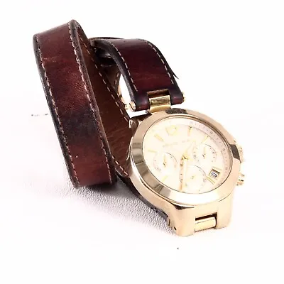 _Michael Kors Leather Gold Tone Double Wrap Peyton Chronograph Watch • $55.99