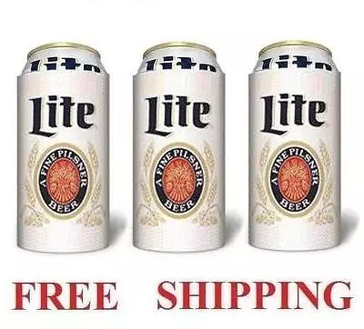 MILLER LITE THROWBACK 3 BEER CAN COOLERS KOOZIE COOLIE 16oz HUGGIE COOZIE NEW • $19.99