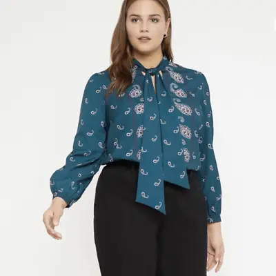 Eloquii Women's Tie Neck Blouse Paisley Pedigree Size 26 • $19.99