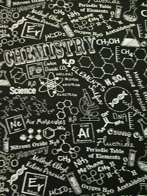 Chemistry Math Equations Icons Black White Cotton Fabric Fq  • $4.99