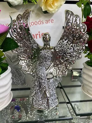 £19.99 • Buy Silver Crystal Crushed Diamond Angel Girl, Sitting Ornament, Shiny Bling Decor✨