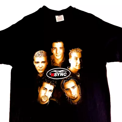 Nsync Vintage 90s Mens Womens Large Black Double Sided Winterland Band Shirt • $48.50