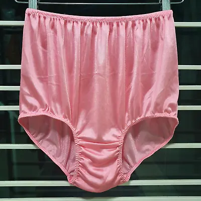 Slippery Nylon Panty Double Gusset Silky VTG Hot Pink Brief Size 8/XL Hip 40-44  • $29.26