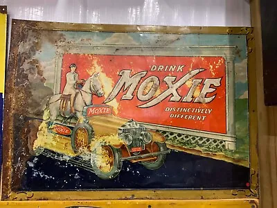 Vintage RARE Moxie Root Beer Metal Sign W/Horse And Car GAS OIL SODA COLA • $2000