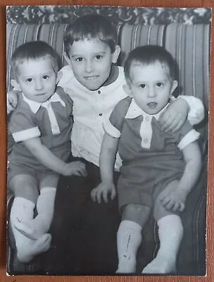 Vintage Old Photograph Three Brothers Sitting On The Sofa Photo Of USSR Antiques • $6.74