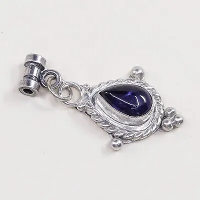 Vtg Sterling Silver Handmade Pendant 925 Silver Charm W/ Teardrop Blue Crystal • $16.20