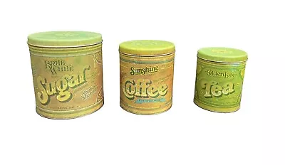 Ballonoff Kitchen Canister Set Tea Sugar Coffee Nesting Tins 70s Retro Lot Of 3 • $19.95