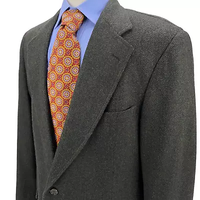 Jos A Bank Dark Green Herringbone Tweed Wool Blazer Sport Jacket Mens 44R USA • $54.99