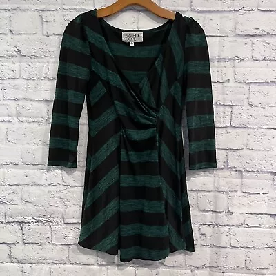 Kaleidoscope Womens Mini Dress Green Black Pleated Striped • $12