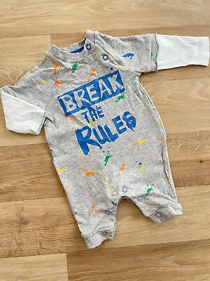 Baby Boy Newborn Primark Grey White Break The Rules Romper Play Suit Long Sleeve • £1