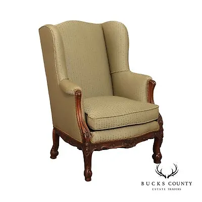 French Rococo Style Antique Carved Walnut Frame Wing Back Chair • $1195