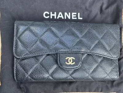 Chanel Classic Black Caviar Leather Wallet • $850