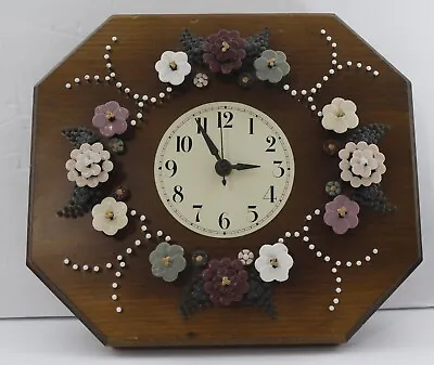 Vintage 10 1/2  X 9 3/8  NAIL ART CLOCK Pol-O-Craft. Nails On Bloom. 1977. • $60