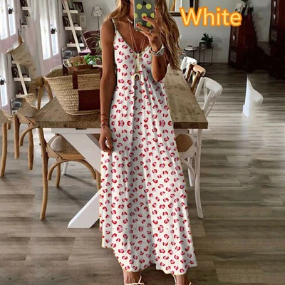 $0.99 • Buy Womens Boho Floral Strappy Dress Summer Beach Party Maxi Dress Kaftan Plus Size