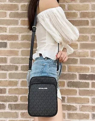 Michael Kors Flight Bag Jet Set Chain North South Crossbody Black MK Signature • $79