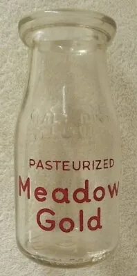 Pasteurized Meadow GoldCow Farm Painted & Embossed Small Half Pint MILK BOTTLE • $19.99