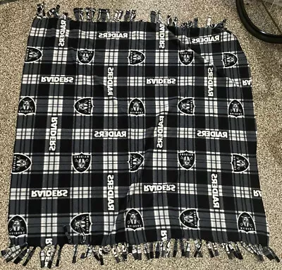 NFL Oakland / Las Vegas Raiders Silver & Black Plaid Throw Blanket 50  X 50” • $24.99