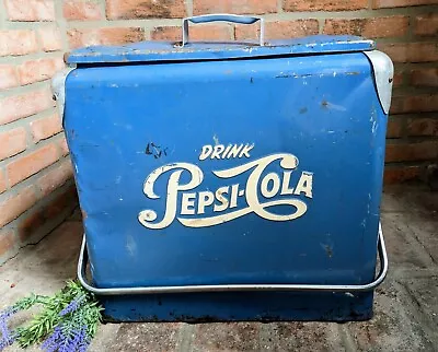 Vintage 1950's Large Pepsi Cola Blue Metal Ice Chest Cooler  • $189.99