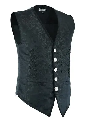 Men's Brocade Vest Waistcoat  Black Damask Velvet Gothic Steampunk Renaissance • $44.35