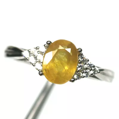 Gemstone Yellow Sapphire & Cubic Zirconia Jewelry Ring 925 Silver Size 7.75 • $9.99